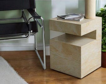 Travertine Marble Side Table, Modern Living Room Decor, Stone Craft Man
