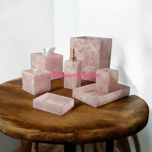 Set da bagno in quarzo, porta carta in quarzo, porta spazzolino da denti in quarzo, set da bagno in quarzo rosa, dispenser di sapone al quarzo, set da 7 pezzi