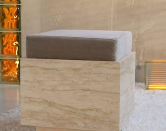 Modern Travertine Stool, Minimalist Stone Accent Seat