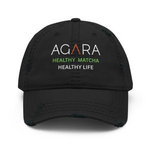 AGARA Matcha Distressed Hat Embroidered