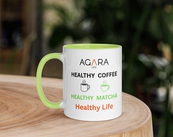 Taza AGARA Healthy Coffee Healthy Matcha Healthy Life con interior y asa de color verde lima.