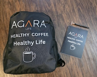 Mochila AGARA a juego con cuaderno de espiral y bolígrafo joya