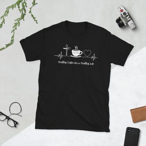 AGARA Healthy Coffee for a Healthy Life Heartbeat Jesus Short-Sleeve Unisex T-Shirt