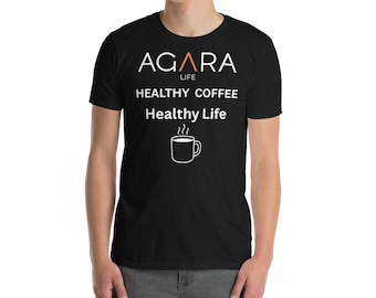 AGARA Camiseta unisex de manga corta con texto "Café saludable, vida saludable"