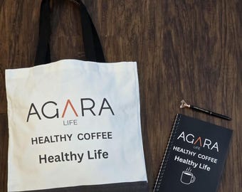 AGARA Bundle Tote Bag Matching Spiral Notebook Jeweled Pen