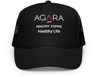 Gorra de camionero AGARA de espuma de perfil alto bordada. Café saludable. Vida saludable.