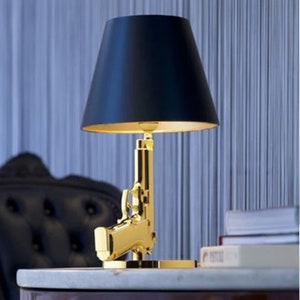 Bedside Beretta 92 Flos Gun Lamp Replica - Golden Table Gun Lamp - The best gift for 2023