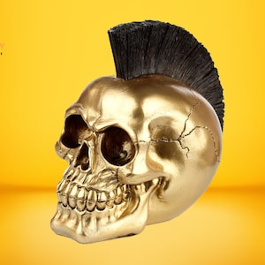 Gouden punk Mohican schedelornament, uniek huisdecor en jubileumcadeau