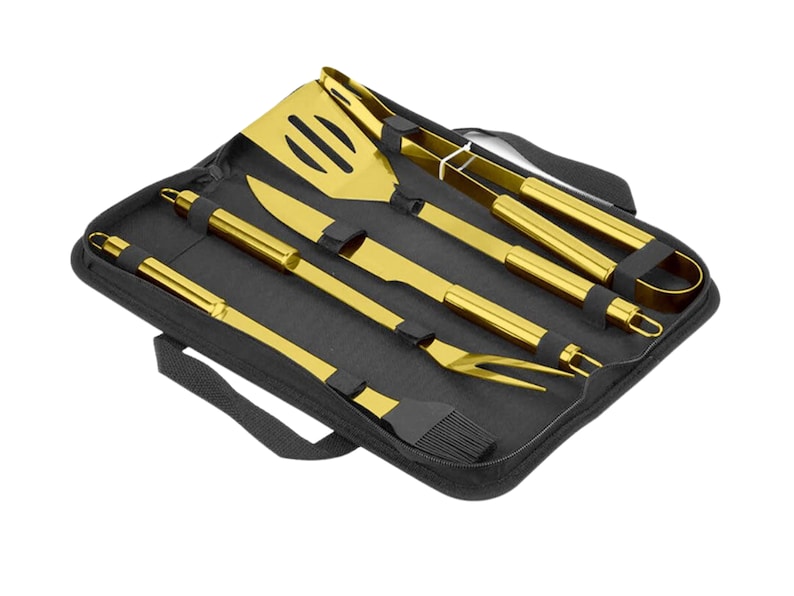 Millionaire Golden Bbq Tools, Set Of 5 Barbecue Tools With A Bag