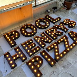Letras iluminadas / Letras de marquesina / Palabras con luces de marquesina / Decoración con luces de marquesina / Luz de palabra personalizada / Letrero de letras de marquesina de metal /