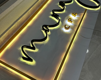 Bürowandlogo, individuell gestaltetes 3D-Metallschild in gebürstetem Gold für den Arbeitsbereich, lasergeschnittenes Edelstahl-Firmenbranding