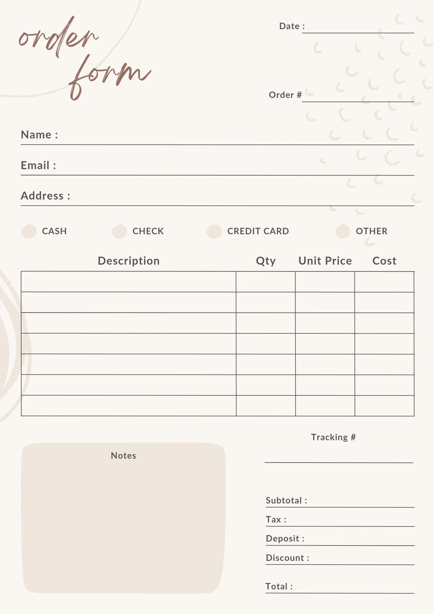 Printable Order Form - Etsy