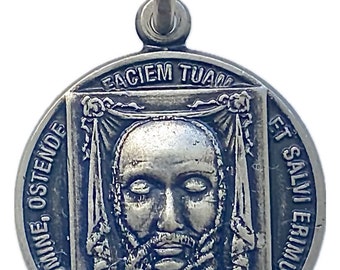 3/4 inch Holy Face Medal (Veronica Veil). Silver-Nickel.