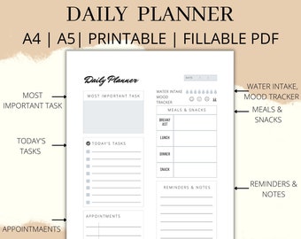 Daily Planner , Daily Planner Printable, Daily Schedule, Minimalist Daily Schedule, Daily To Do List, Instant Download, A4, A5