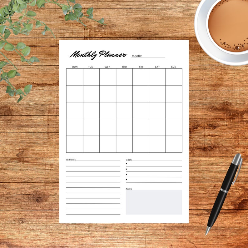 Monthly Planner Printable, Monthly Planner, Minimalist Monthly Planner ...