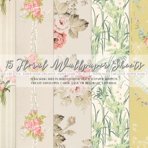 Vintage Blumen Tapete Bogen Briefpapier | Scrapbooking Collage Papiere | Druckbare digitale Datei