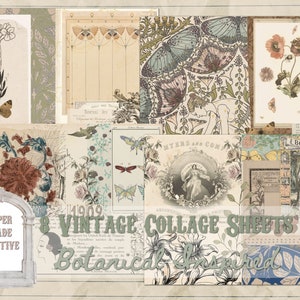 Folhas de colagem botânica vintage A4 | Cartões efêmeros para diário, scrapbook e papel de carta digital
