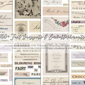 Extraits de texte pastel vintage | Découpe Notes lettres Floral Antique Ephemera Imprimable en téléchargement numérique