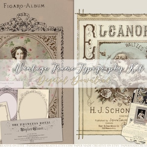 Vintage Rahmen Typografie Ephemera Kit | Text-Snip, die ausgeschnitten Notizen Buchstaben Blumen Antik druckbare digitaler Download