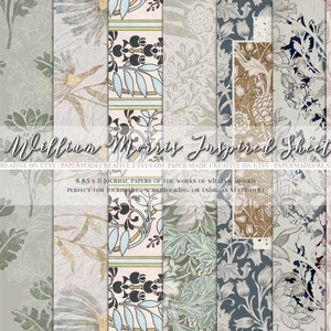 Fogli di diario collage vintage ispirati a William Morris in formato A4 / Fogli di cancelleria stampabili Download digitale