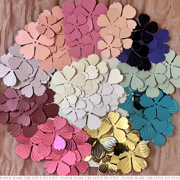 Mini Floral Hydrangea Petal Die Cuts | Pearl Metallic Paper Cut Outs Journaling Scrapbooking Crafts Ephemera