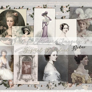 Coisas efêmeras de placa de moda de retrato vintage | Papéis para impressão vitorianos, imagens, download digital