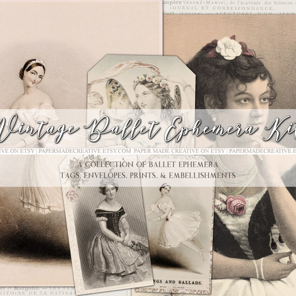 Vintage Ballet Ephemera Kit | Envelopes Tags Cards Journal Scrapbook Digital Download