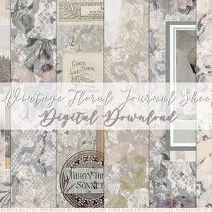 A4 Vintage Soft Floral Journal Collage Sheets | Botanical Digital Download Printable Pages