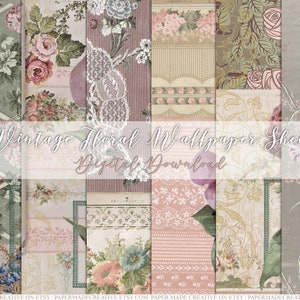 A4 Vintage Floral Wallpaper Collage Journal Sheets | Printable Instant Digital Download