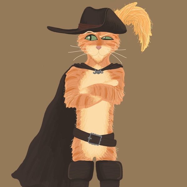 Puss in Boots inspired digital art print