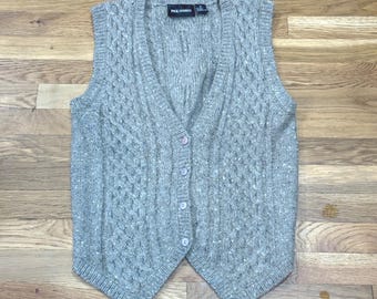 Chaleco de punto trenzado color tostado de mezcla de lana con botones delanteros para hombre de Paul Harris, talla mediana.