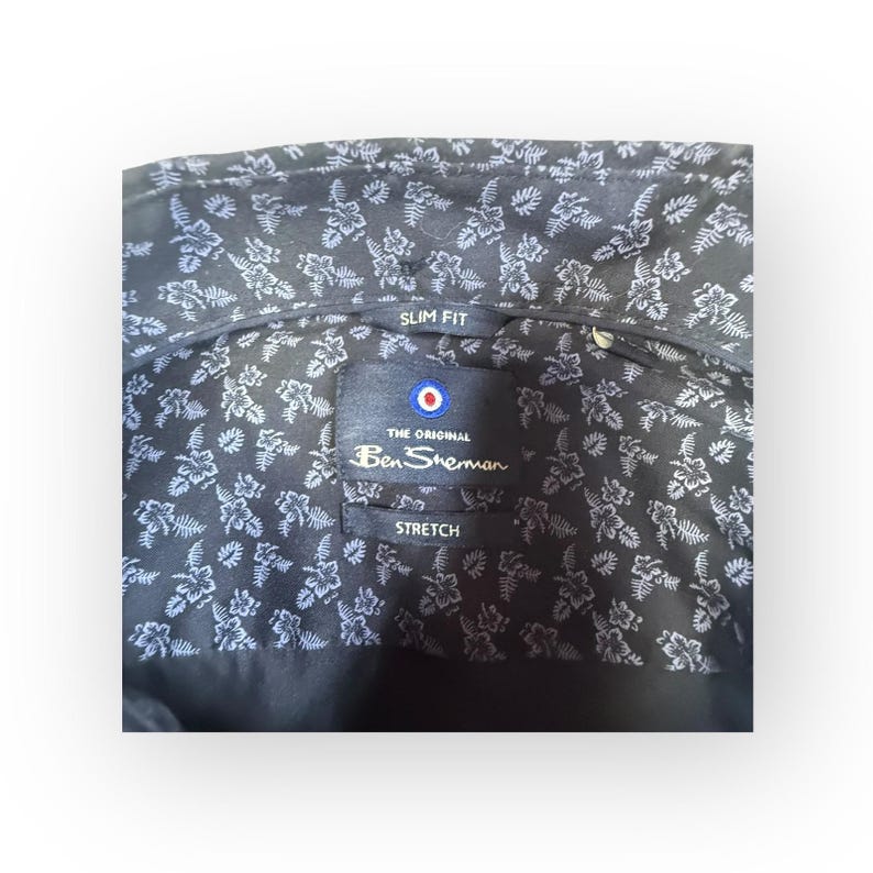 Ben Sherman Slim Fit Mens Button Down Shirt XL All Over Print Stretch image 5