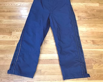 Calças de trabalho estilo uniforme de companhia aérea vintage, tamanho XXL masculino (44x31), em nylon azul-marinho.