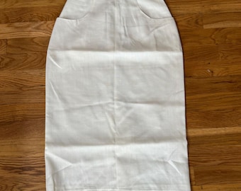 Vintage Michele Elfenbensvit Linneblandning Midikjol 90-tals Minimalistisk