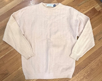 Vintage Bill Blass Menswear Cream Knit Sweater Medium 90s Grandpa Core