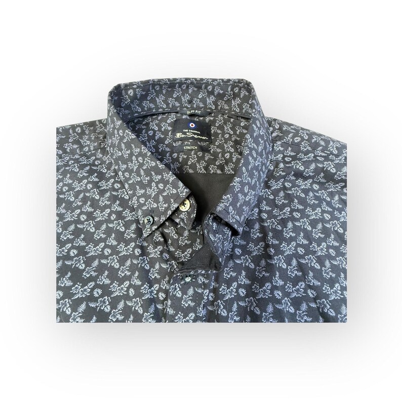 Ben Sherman Slim Fit Mens Button Down Shirt XL All Over Print Stretch image 4
