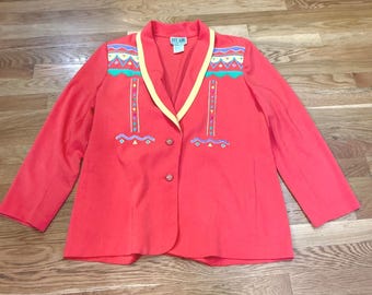 Vintage 80s City Girl by Nancy Bolen Southwestern Blazer Jacket Women's Large