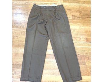 Bachrach Mens Olive Brown Trabaldo Togna Italian Fabric Pleated Cuffed Pants 33
