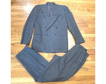 Andrew Fezza Firma Costume homme gris croisé en laine à carreaux Glen 40R 34W Italie
