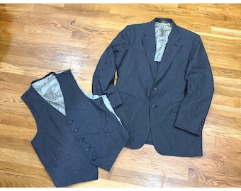 Vintage Cricketeer Nowell's Nadelstreifen-Blazer und -Weste Set, Anthrazitgrau, Herren