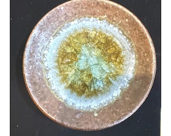 Studio Artisan Signed DB Crackle Glass Melt Stoneware Bowl Brown Amber 4.75 Inch