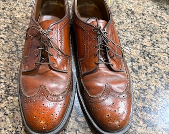 Vintage Mens Cognac Brown Leather Wingtip Oxford Brogue Dress Shoes 8.5 D