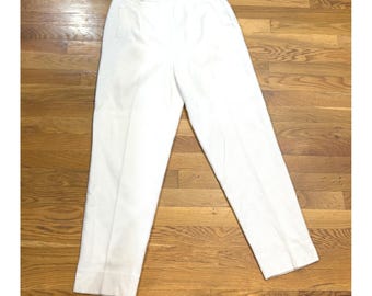 Pantalones Elliott Lauren Vintage blancos de tejido de cesta, corte cónico y talle alto, fabricados en EE. UU., talla 10