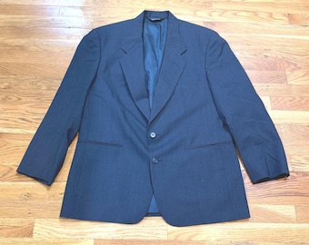 VTG Henry Grethel Mens Navy Blue 100% Worsted Wool Pinstripe Blazer Jacket 42R
