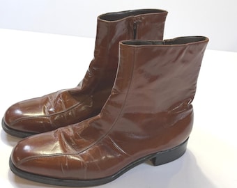 Vintage Florsheim Imperial Mens 10 D Brown Leather Side Zip Ankle Boots USA