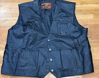 Chaleco de cuero negro para hombre Global Identity G-III, estilo motero, con múltiples bolsillos, talla 4X.
