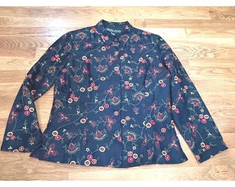 Silkland Petite zwarte 100% zijde geborduurde blazer met bloemen en vlinders 14P