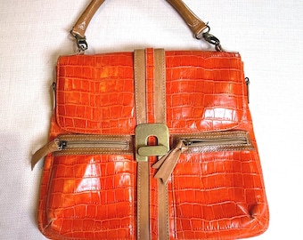 VANELi Orange Croc Embossed Satchel Handbag Vintage
