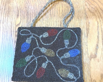 Bolsa de festa mini Inge Christopher vintage com luzes de Natal e miçangas, preta.