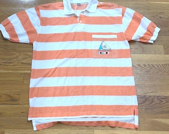 Polo de velero náutico a rayas vintage de International Exchange, color naranja y blanco.